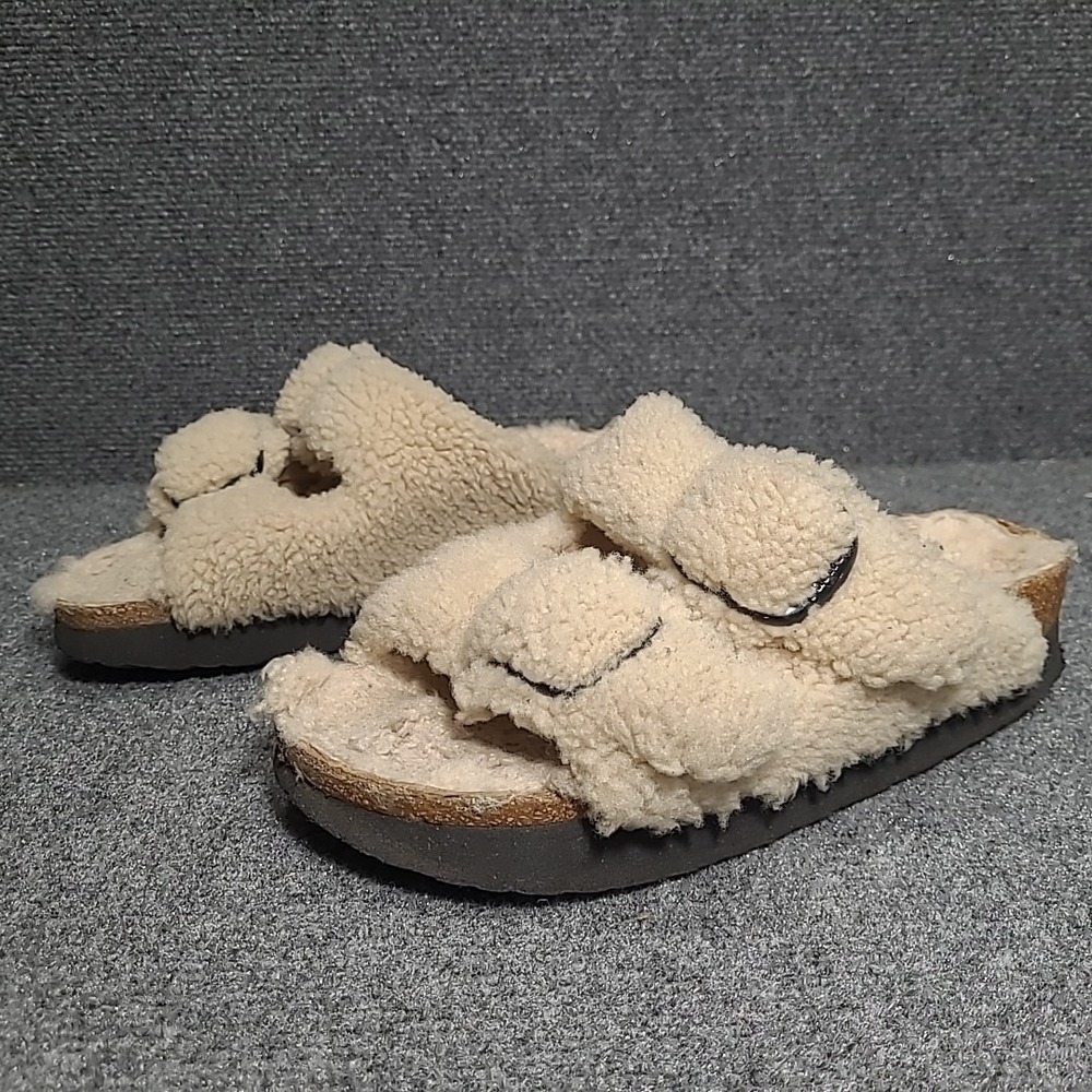 Papillio By Birkenstock Arizona Big Buckle Pap Teddy Eggshell Size 39 US 8 Narr